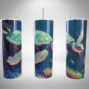 Sea Turtles Sublimation Tumbler Wrap , Glitter Ocean 20oz Skinny Tumbler Wrap Template - PNG Digital Download