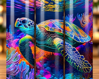 Sea Turtle Tumbler Wrap, Glitter Ocean Design (PNG Digital Download)