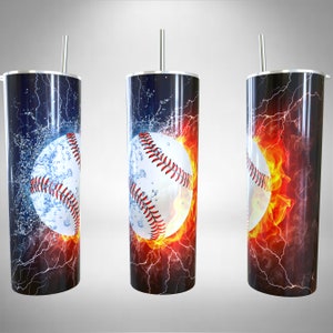 Baseball Tumbler wrap Fire and Water Digital File 20 ounce skinny tumbler - Digital File 20 oz Skinny Tumbler Sublimation Design PNG