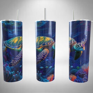 Sea Turtles Tumbler Wrap , Glitter Ocean 20oz Skinny Tumbler Wrap Template - PNG Digital Download