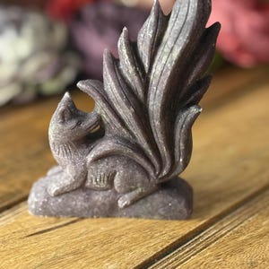 Lepidolite Nine-Tail Fox Carving – Purple Crystal Guardian of Wisdom, Protection & Transformation