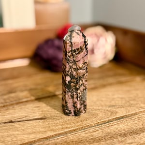 Rhodonite Tower – 3.3 oz | Polished Crystal Point | Grounding • Love • Emotional Balance