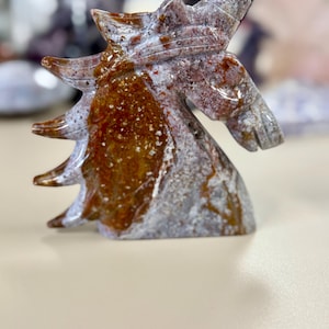 Hand-Carved Brecciated Jasper Unicorn: Crystal Animal Carving, 15 oz