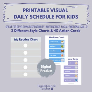 Grafico visivo del programma giornaliero per bambini/bambini in età prescolare/bambini piccoli/routine, transizioni, 40 carte di azione (STAMPABILE, DOWNLOAD DIGITALE)