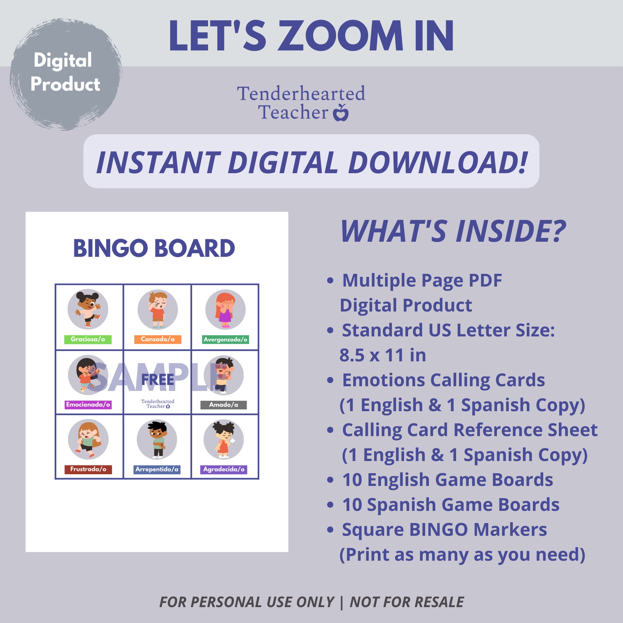Bilingual Emotions BINGO Game (english & Spanish) for Kids ...