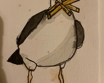 Dessin mouette avec ses frites