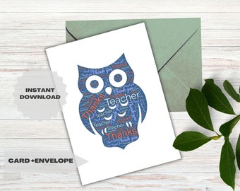 Owl Teacher Card Printable - Etsy