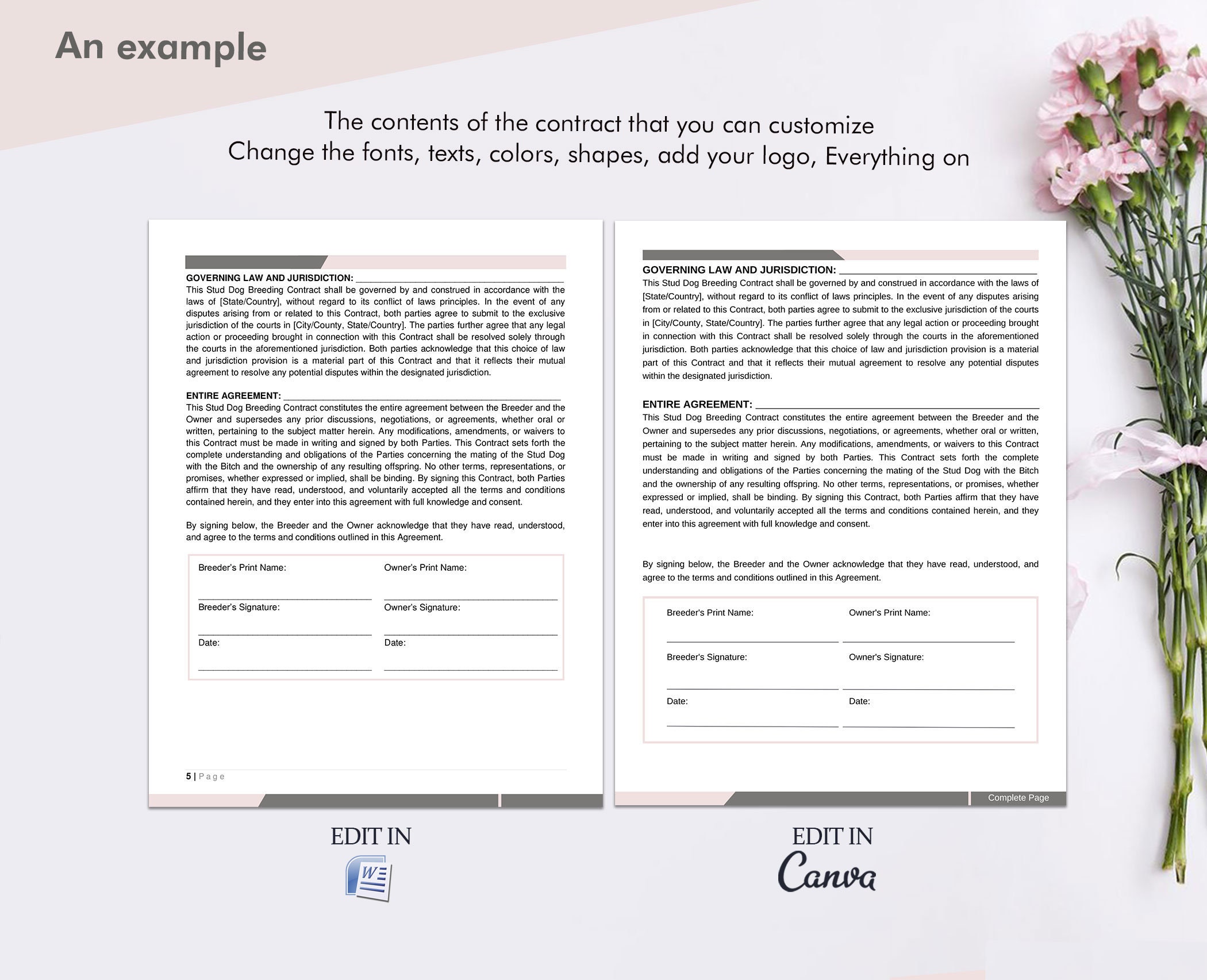 Dog Breeding Contract Bundle Stud Dog, Guardian Home, Nonrefundable