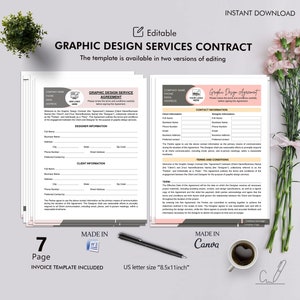 Graphic Design Service Contract, Freelance Designer Agreement, Editable Template, Instant Download
