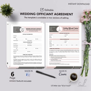 Wedding Officiant Contract Agreement, Marriage Ceremony Terms, Editable Template, Instant Download