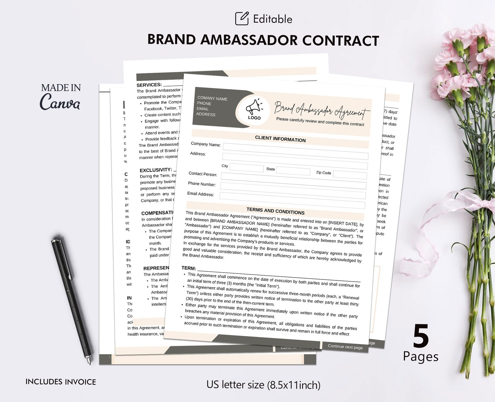 Brand Ambassador Contract Agreement Editable Template - Etsy