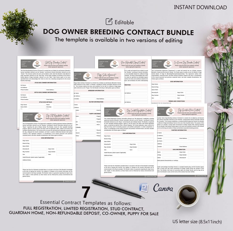 Dog Breeding Contract Bundle Stud Dog, Guardian Home, Nonrefundable