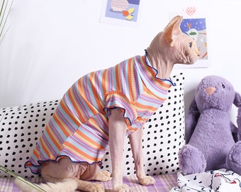 Sphynx Cat Colorful Summer Shirts, Hairless Cat Simple Costume, Cat Cute Clothes, Summer Breathbal Vest For Cat, Devon Rex Summer Costume
