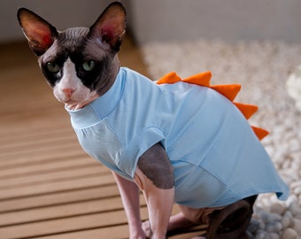 Sphynx Spring Cute Dinosaur Spikes Clothes/Sphynx Lightweight Collar Vest/Hairless Cat C artoon Shirts/Cat Spring Colorful Dinosaur Costume