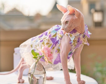 Sphynx Cat Summer Lace  Dress,Hairless Printing Cat Skirt,Sphinx Breathable Summer Dress,Dress For Cats,Cat Flower Clothes