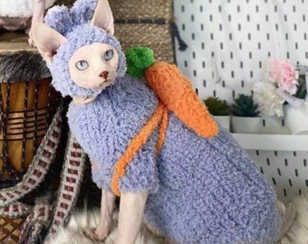 White rabbit coral fleece Sphinx clothes,hairless cat clothes,Devon sweater,winter warmth