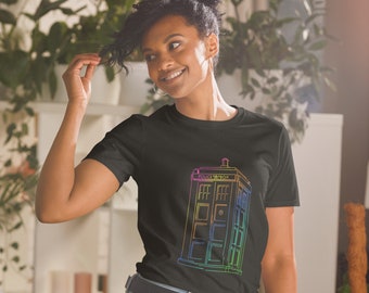 Rainbow multi-coloured Short-Sleeve Unisex Doctor Who's Tardis T-Shirt