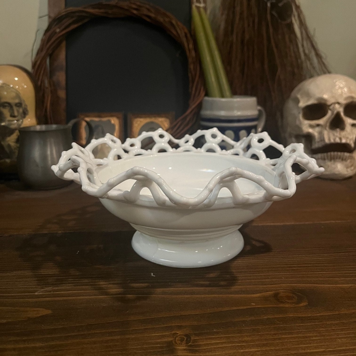 1880年代 チャリナー・テイラー社 アンティークミルクガラスコンポート