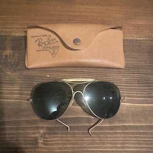 Vintage Bausch & Lomb, Ray Ban Aviator Glasses with Leather Case - 1950s