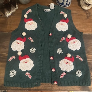 Adorable Santa Sweater Vest - Small Women or Child&#39;s 6X size - Ugly Sweater Xmas