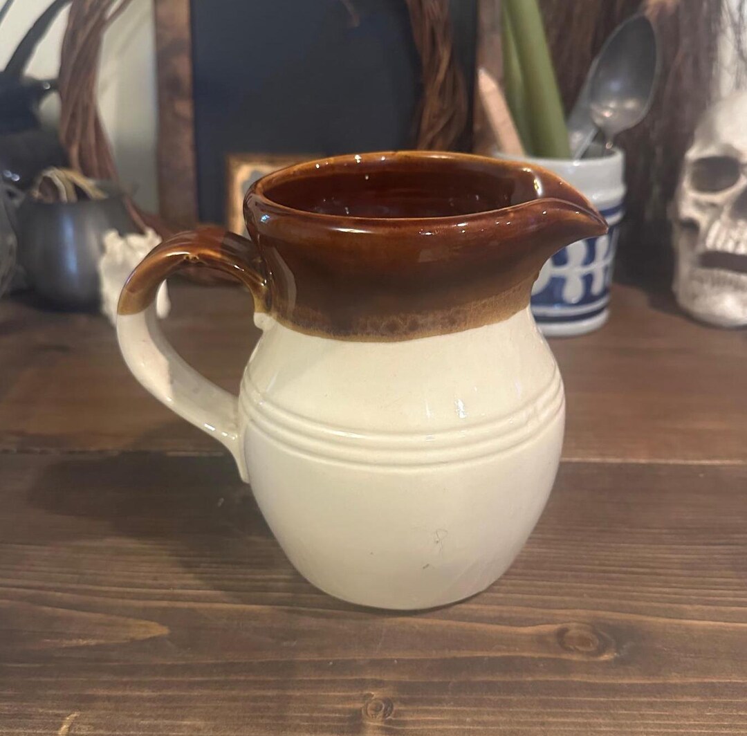 Bone Inlay Rice Pitcher Primitive Vintage Tricolor Stoneware Pitcher - Primitive Cottagecore - Etsy