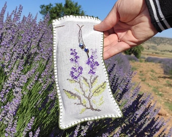 Organic Lavender Seeds in Artistic Sachets | Hand-Embroidered Natural Favor Bags for Fragrance