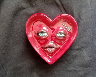 Broken Heart Face clay ashtray | incense holder | incense burner for stick | jewelry plate, home decoration