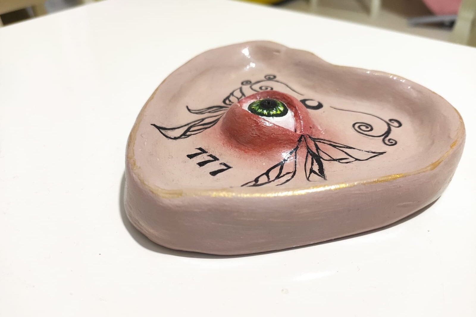 Butterfly Eye Luck Handmade Clay Ashtray Incense Holder Incense