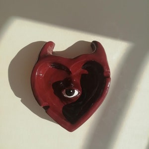 Red heart eye clay ashtray | incense holder | incense burner for stick | jewelry plate, home decoration