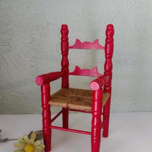 Vintage Red Wood Spindle Ladder Back Chair for Doll/ Plant Stand/Decor - Doll Furniture  Book Display - Large 11.5"x5.5"