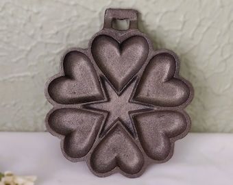 Vintage Cast Iron Muffin Pan  Small Heart Shaped w/ Star - 5 1/2"