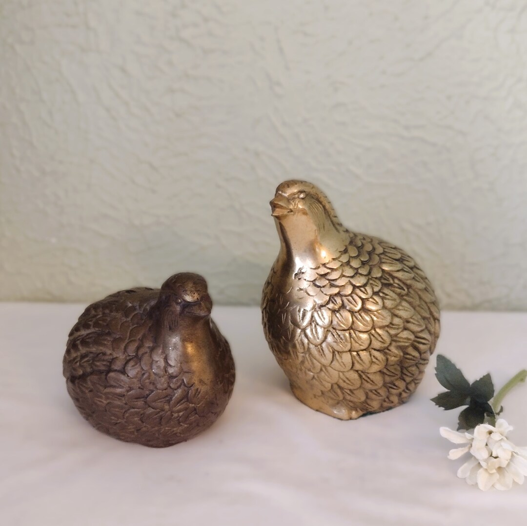 Vintage Pair of Brass Quail Sculptures Gold Brass Bird Etsy