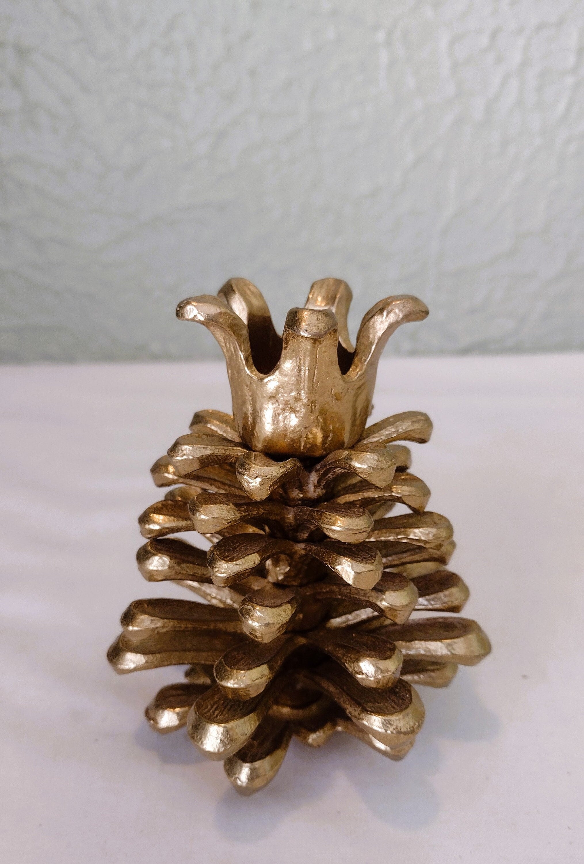 Pair Brass Pine Cone Candlesticks