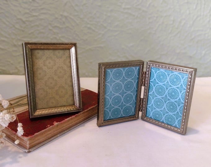 Set of 2 Vintage Single & Bi-fold Gold Tone Photo Frames - Double ...