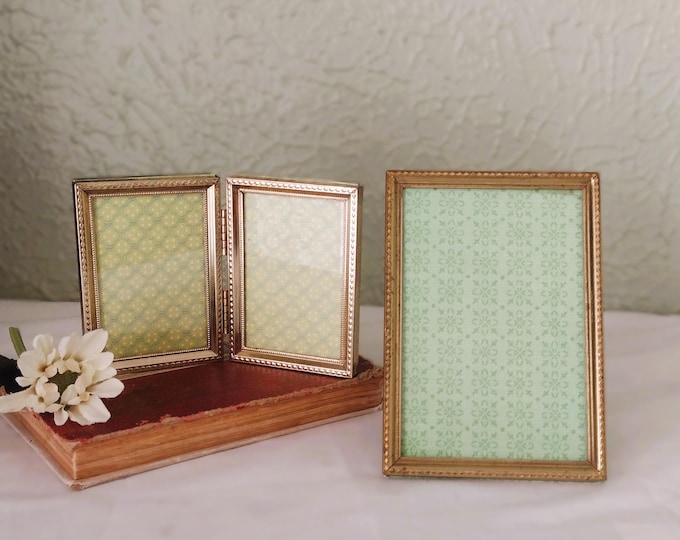 Set of 2 Vintage Single & Bi-fold Gold Tone Photo Frames - Double ...
