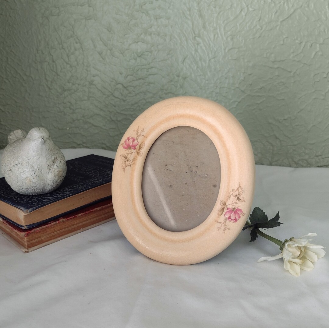 Vintage Oval Floral Ceramic Picture Frame 3x4 Photo Soft Etsy