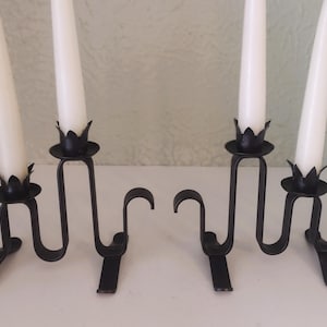 Pair of Vintage Black Iron Undulating Candlestick Holders - Andante Candelabra - 5.5x7 Metal Candleholders - Mid Century/Modern/