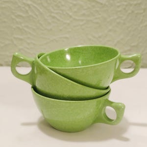 Set of 3 Vintage MCM Coffee Cups/ Mugs USA - Melmac Apple Green Cups by Branchell - 8 oz. - Mid Century/ Boho/ Retro/ Spring