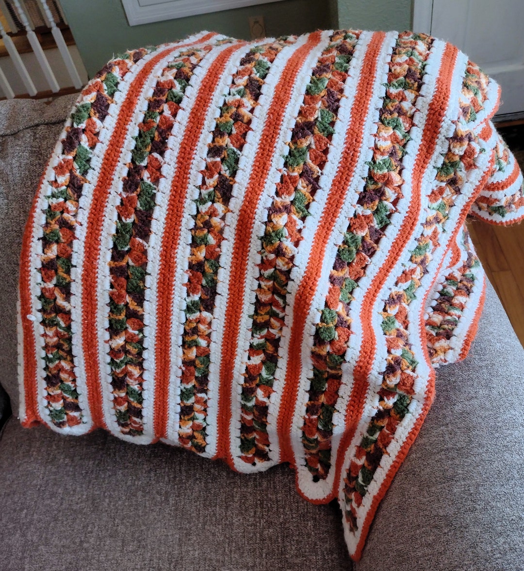 Vintage Afghan Blanket Handmade Autumn Colors Afghan Etsy