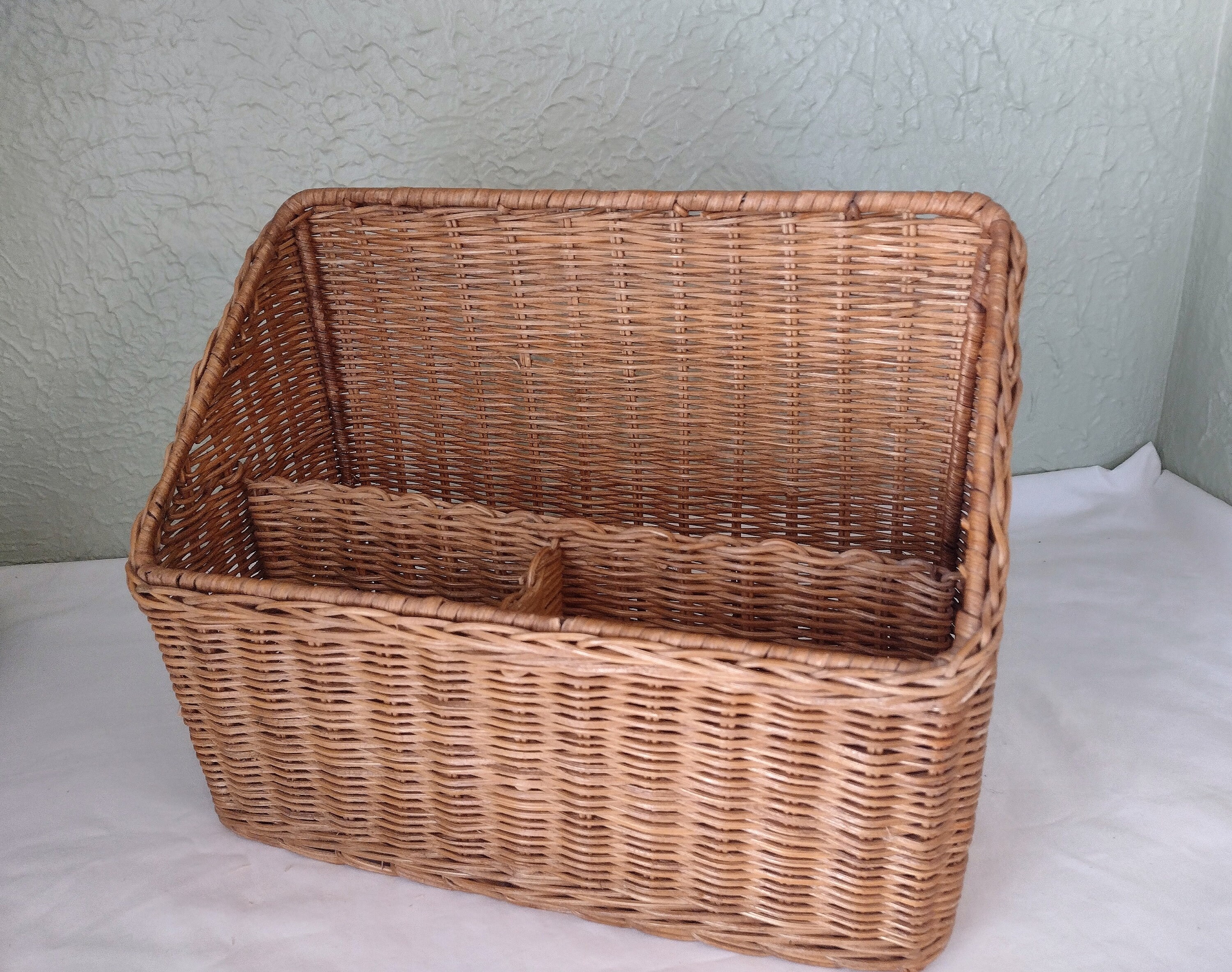 Vintage Wicker Basket Rattan Mail/letter Holder Sorter Etsy