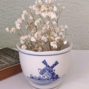 Vintage Small Blue & White Planter - Delft Dutch Windmill - Geerlings Porcelain Planter - 3 1/4&quot;H - Flowers/Plants/Garden/Patio/Mid Century