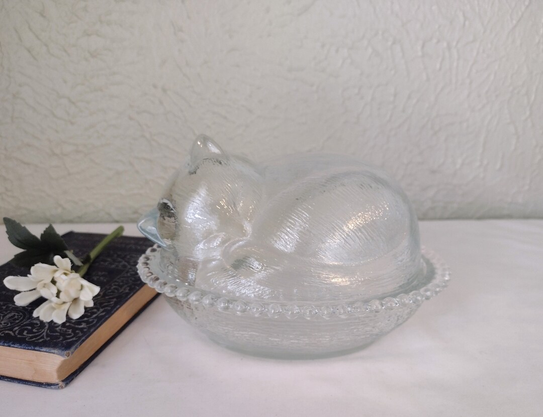 Vintage Nesting Cat Glass Candy Dish 2piece Indiana Glass Etsy