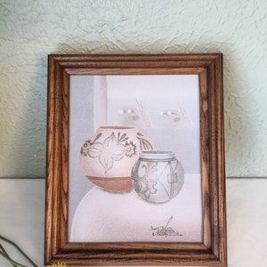 Vintage Original Sand Art Painting by Marlo - Pottery Still Life Framed Art - 12x10 - Southwest/Native American/Indian/Desert