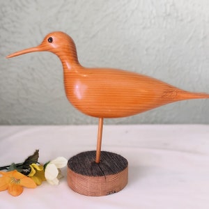 Vintage Wooden Hand Carved Shorebird/ Sandpiper Figurine - Bird on a Stand 8.5&quot; x 11.5&quot; Sculpture -  Coastal/Beach/Ocean/Cabin/Boho
