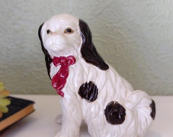 Vintage Staffordshire Cavalier King Charles Dog Sculpture Dog Figurine - Ceramic Glazed 9&quot; Tall - Reproduction - Classic Decor/ Victorian