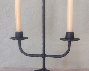 Vintage Wrought Iron Metal Candlestick Holder - 15"H - Double Candle Holder - Primitive/Old World/Farmhouse/Spanish Revival