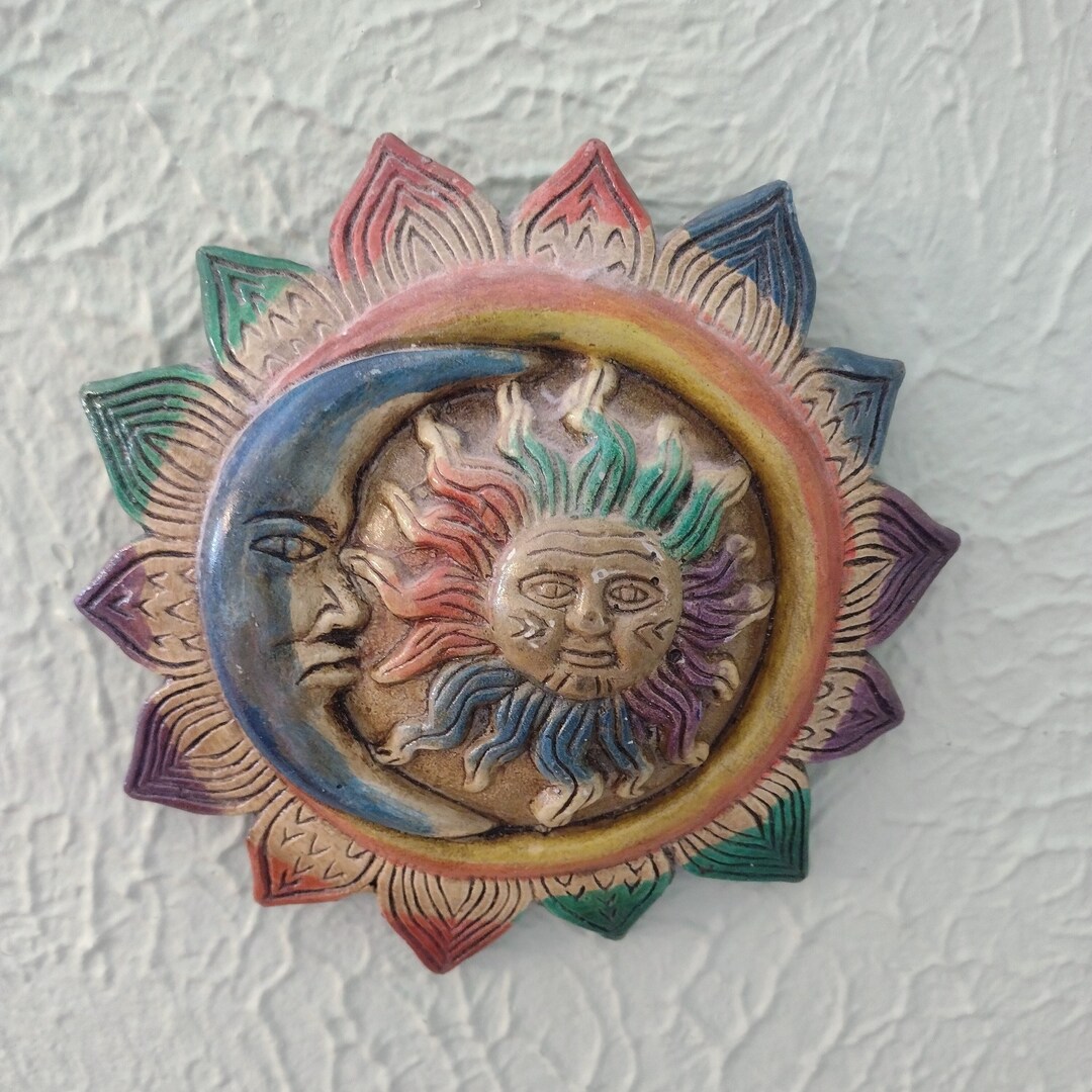 Vintage Celestial Sun and Moon Face Wall Decor/ Pottery Sun Etsy