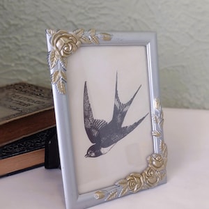 Vintage Silver Metal Photo Frame 3.5x5&quot; - Floral Rose Ornate Detail Picture Frame - Tabletop/Cottage/ Shabby/Victorian