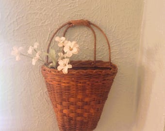 Vintage Woven Hanging Wall Basket - Rustic Wicker Wall Decor - 13" Farmhouse/Cottage/ Greenery