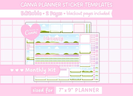 Canva Editable Planner Sticker Template | Erin Condren Monthly Kit | Commercial Use | 2 Pages - 6.75 x 9.25 Inch | Instant Download